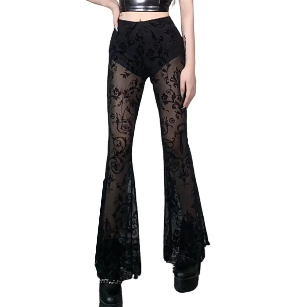 Gothic Black Summer Flare High Waist Punk Trousers Pants
