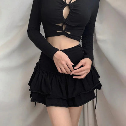 Gothic Lolita Cake Mini Japanese Harajuku Sweet Lace Plaid High Waist Pleated Goth Dark Skirt