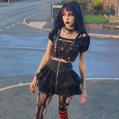 Gothic High Waist Zipper Front Japanese Kawaii Black Cosplay Skirt
