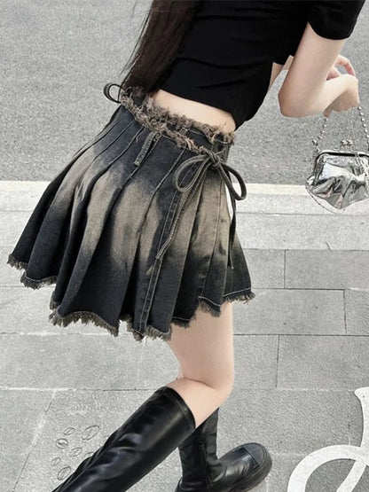 Dressbetty - Gothic Pleated Slim Denim Skirt