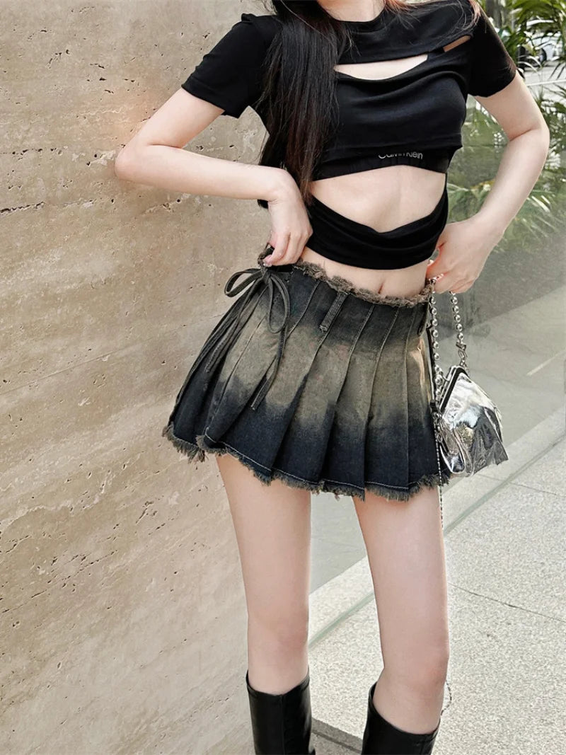 Dressbetty - Gothic Pleated Slim Denim Skirt