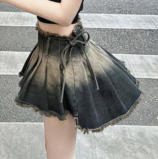 Dressbetty - Gothic Pleated Slim Denim Skirt