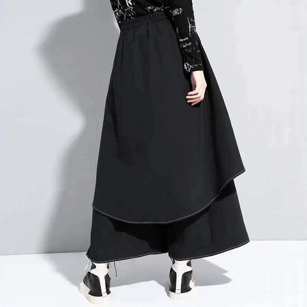 Gothic Y2k Double Layer Culottes Samurai Pants