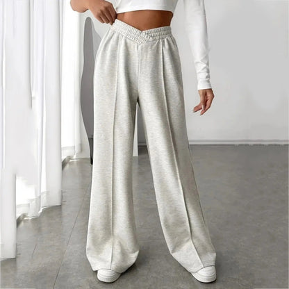 V-shaper Elastic Wide Leg Stylish Gray Jogging Leisure Sweatpants