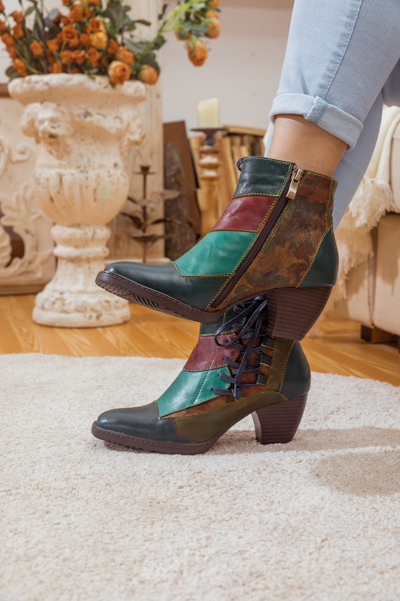 Soffia | Leather Color Block Side Lace-up Boot