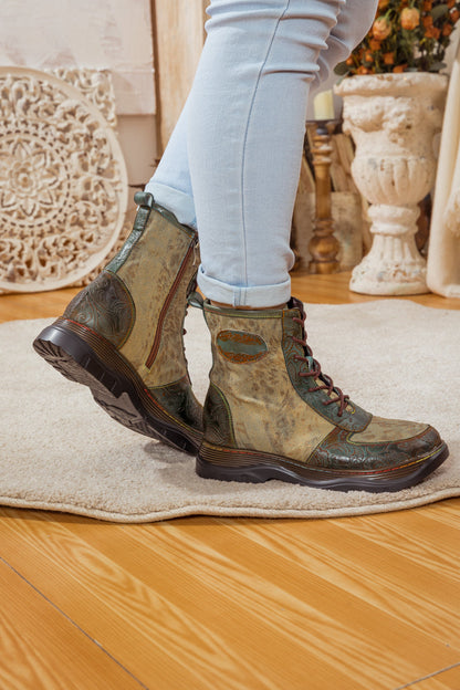 Soffia | Leather Canvas Lug Sole Combat Boot