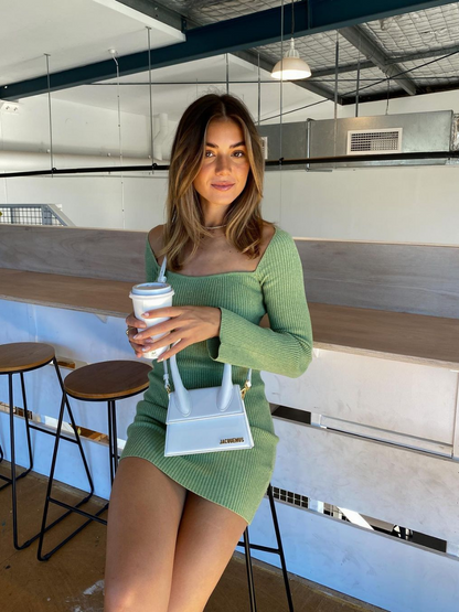Doll | Low Neck Tie Open Back Knit Dress - Mint