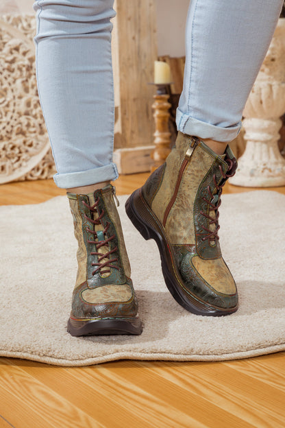 Soffia | Leather Canvas Lug Sole Combat Boot