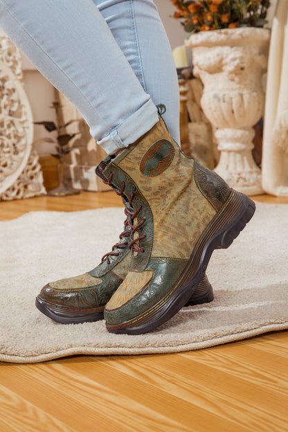 Soffia | Leather Canvas Lug Sole Combat Boot