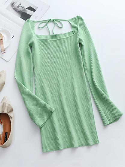Doll | Low Neck Tie Open Back Knit Dress - Mint