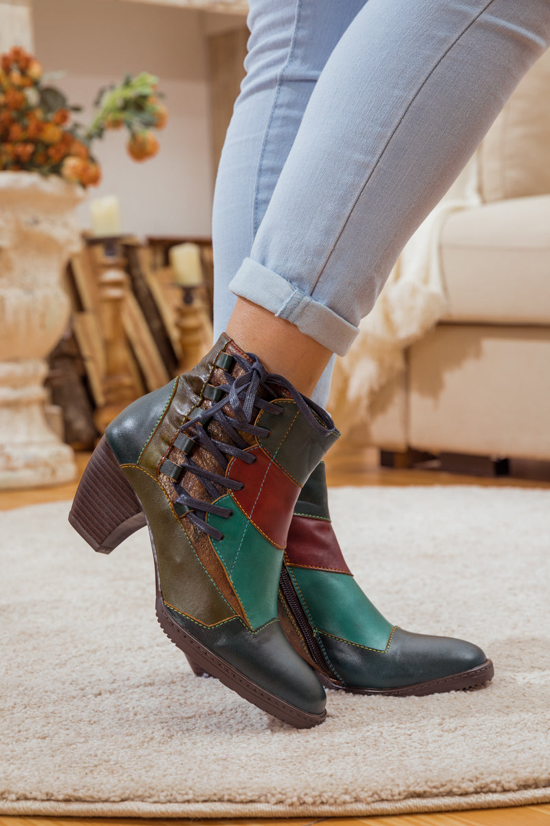 Soffia | Leather Color Block Side Lace-up Boot