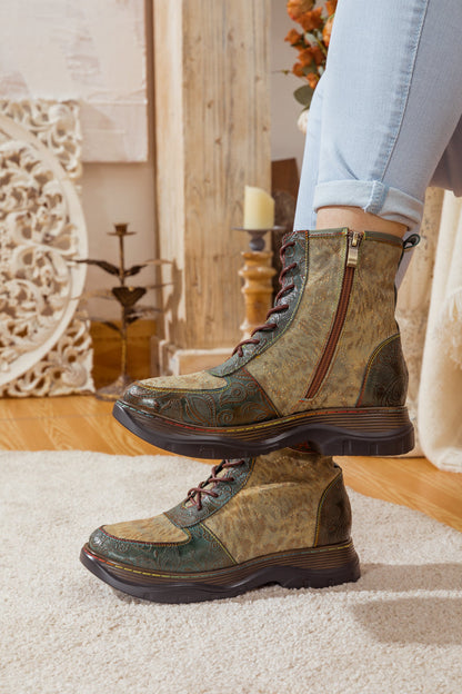 Soffia | Leather Canvas Lug Sole Combat Boot