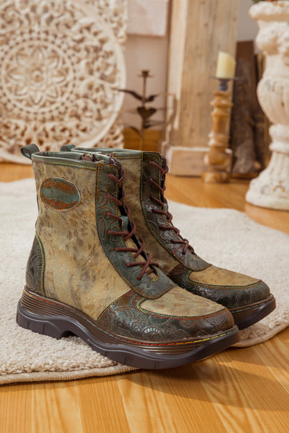 Soffia | Leather Canvas Lug Sole Combat Boot