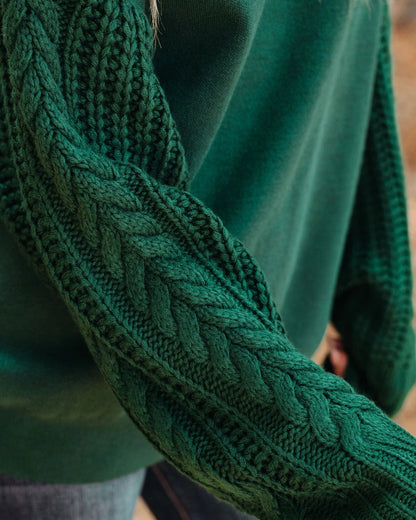 Braided Sleeve Knit Sweater - Green