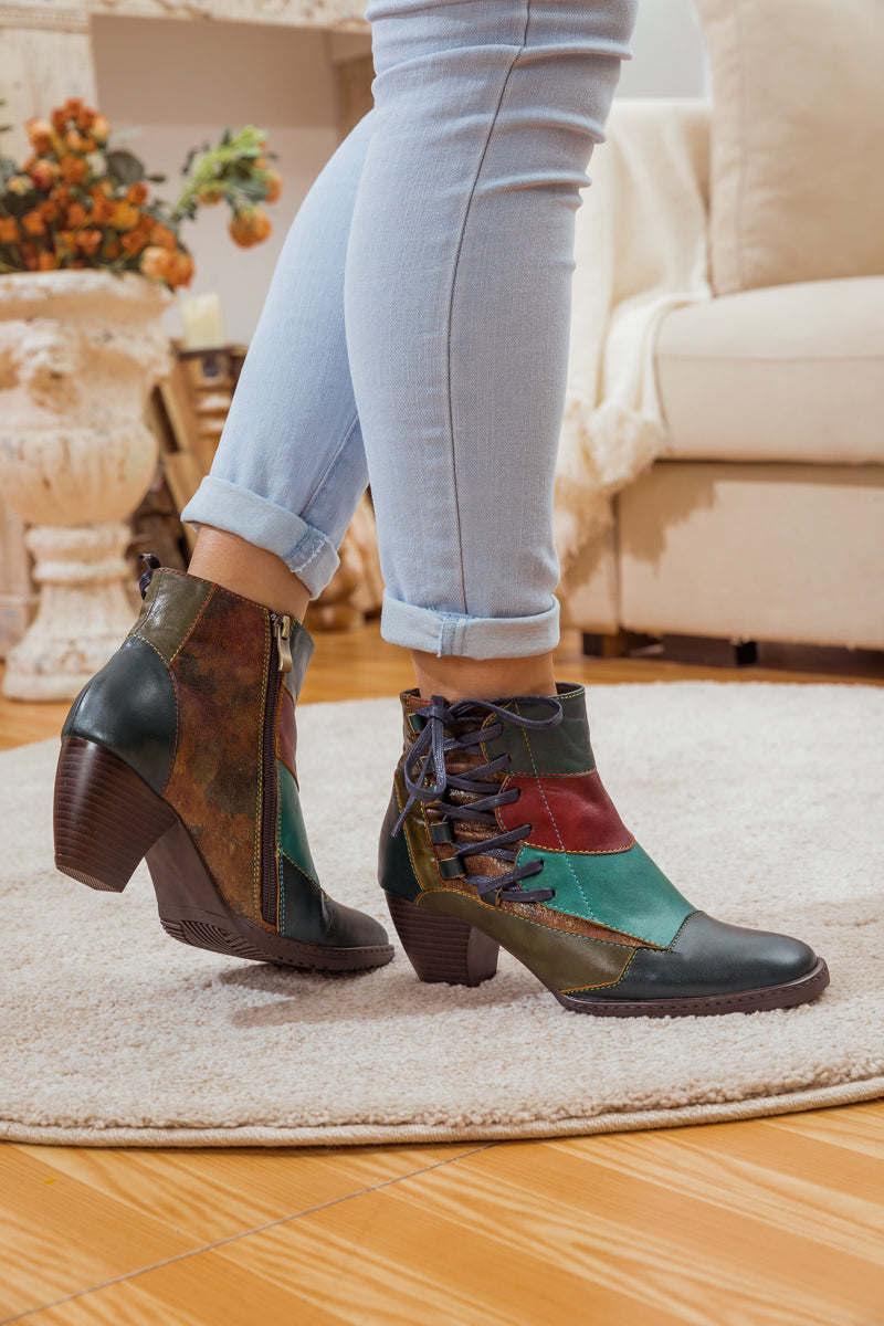 Soffia | Leather Color Block Side Lace-up Boot