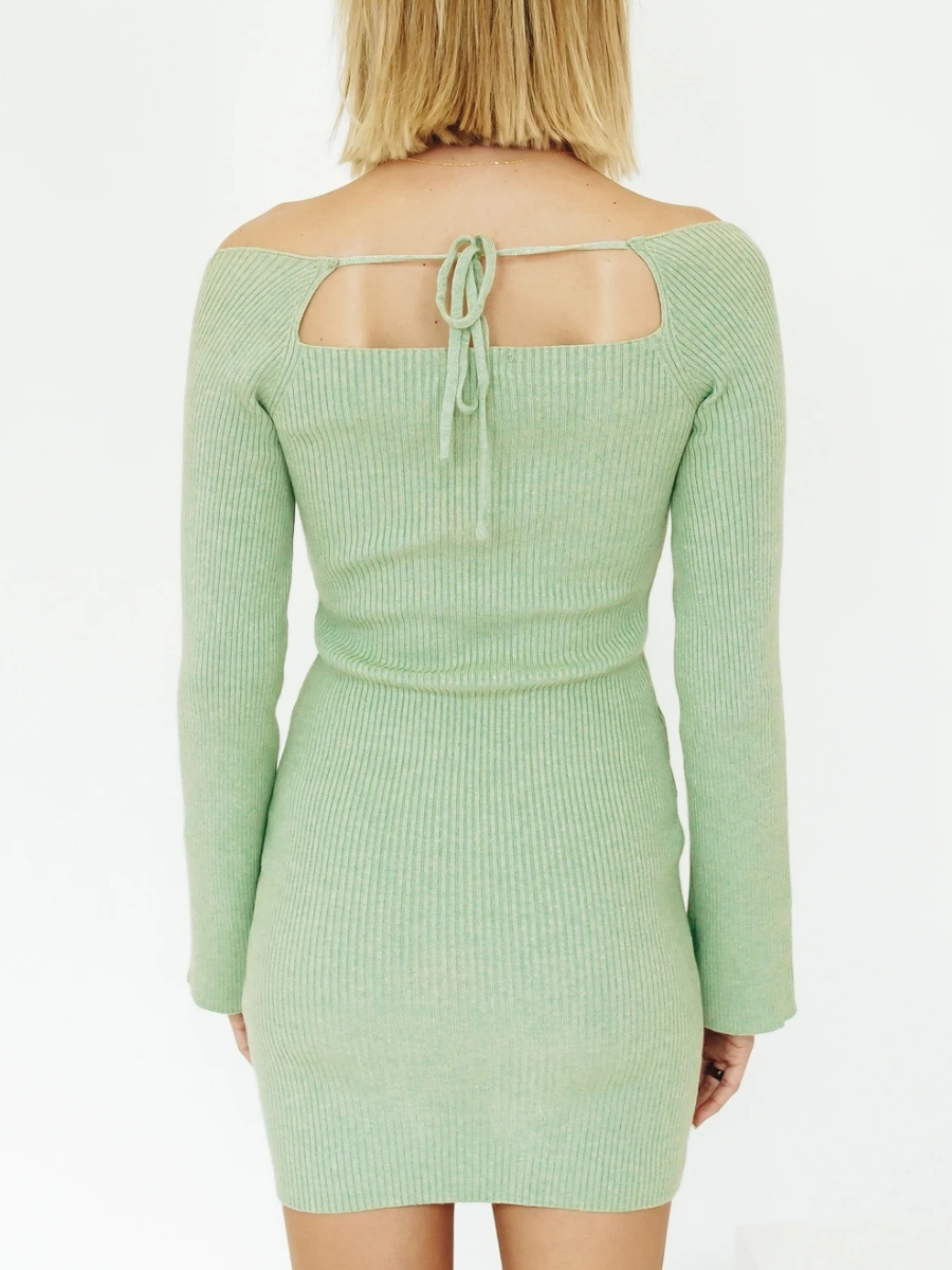 Doll | Low Neck Tie Open Back Knit Dress - Mint