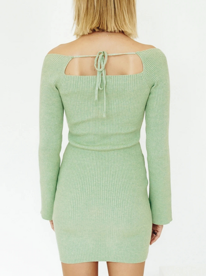 Doll | Low Neck Tie Open Back Knit Dress - Mint