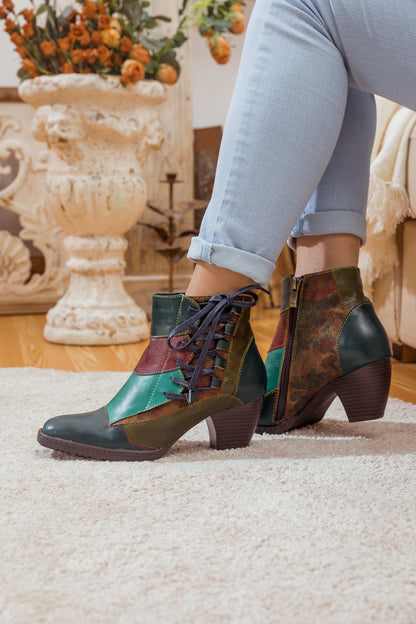 Soffia | Leather Color Block Side Lace-up Boot