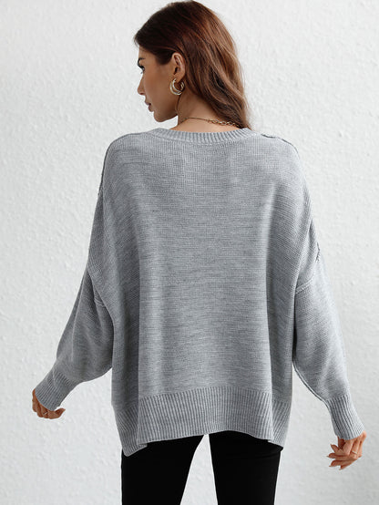 Oversized Batwing Sleeve Knit Sweater - Grey