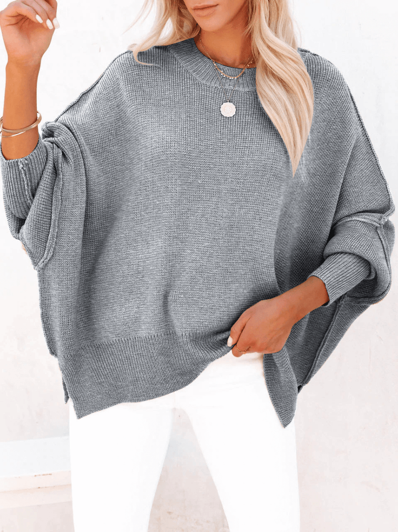 Oversized Batwing Sleeve Knit Sweater - Grey