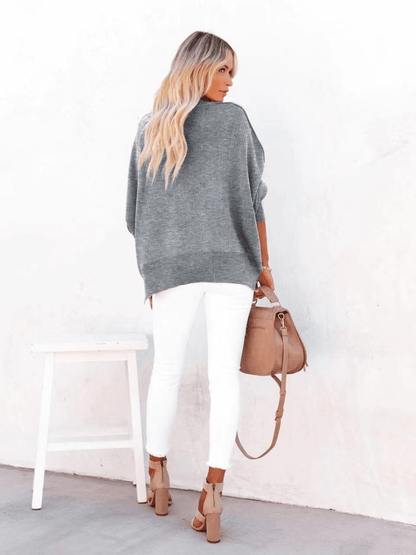 Oversized Batwing Sleeve Knit Sweater - Grey