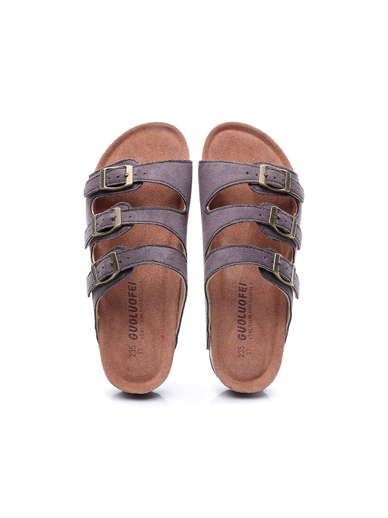 Maibulun | Grey Triple-buckle Suede Upper Sandal