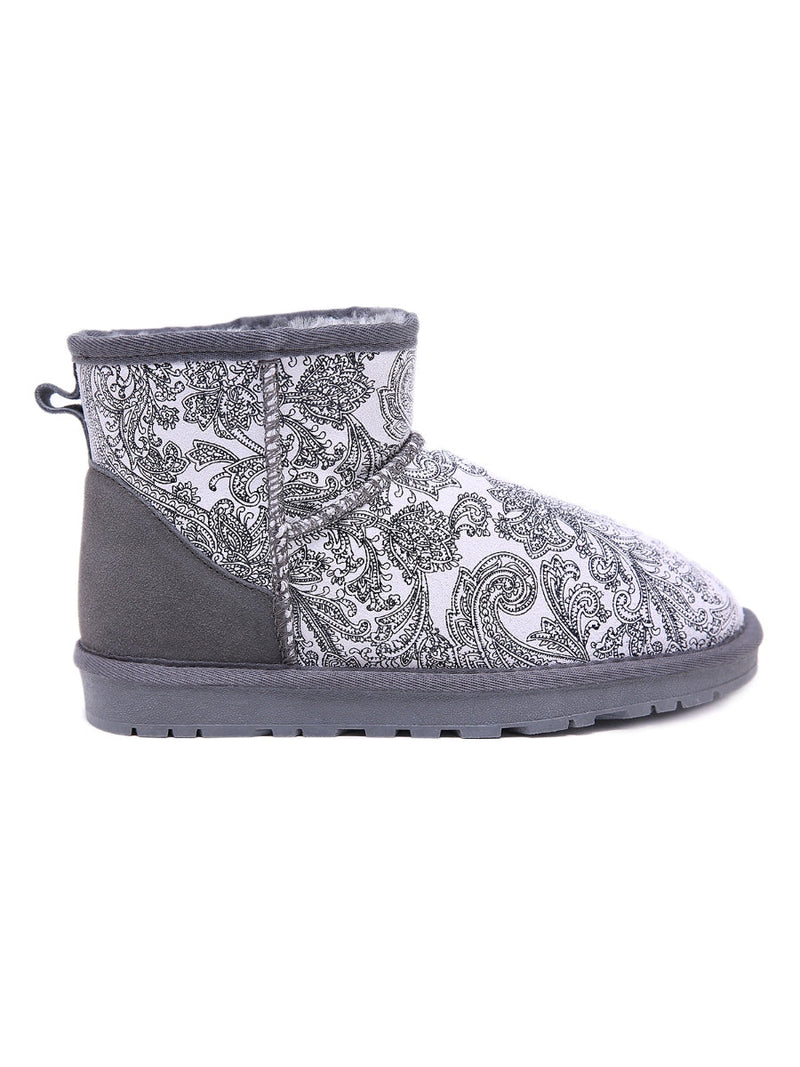Embroidered Faux Fur-lined Leather Suede Boot