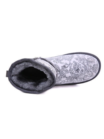 Embroidered Faux Fur-lined Leather Suede Boot