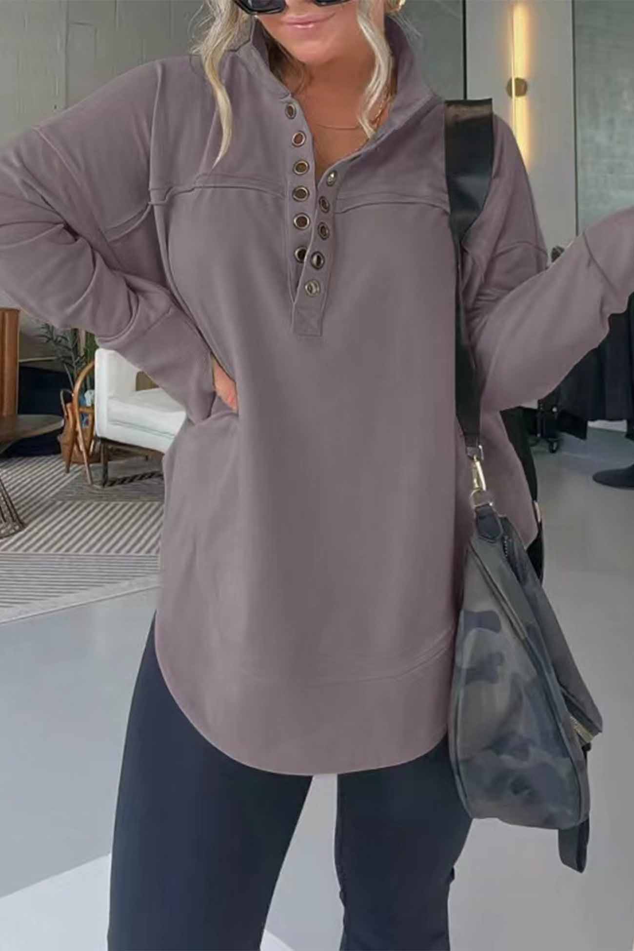 Button Up Long Sleeve Sweatshirt