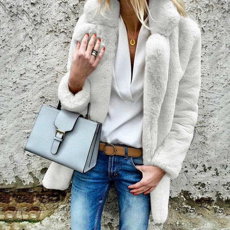 Dressbetty - Faux Fur Coat Autumn Winter Fluffy Warm Plush Teddy Jackets Long Sleeve Lapel Fur Coats Overcoat Outerwear