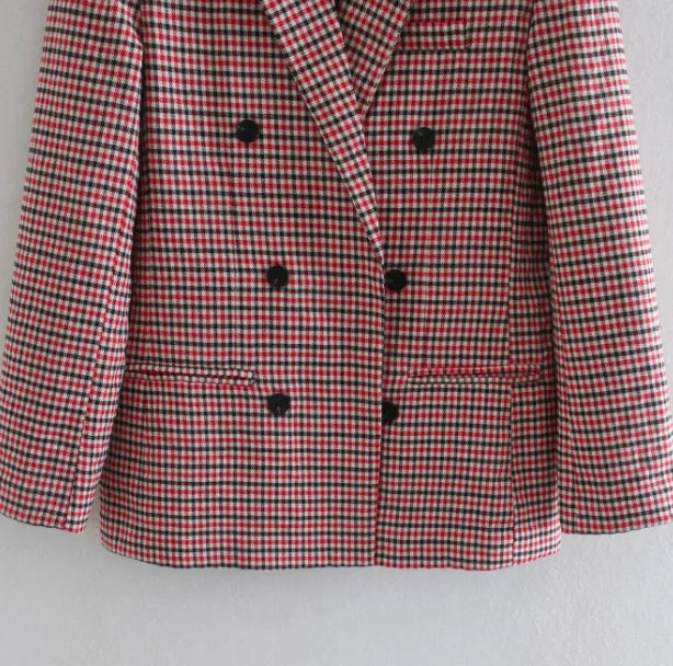 Fall Blazer Jacket Tops Office Wear Korean Plaid Blazer Orange Long Blazer Coat
