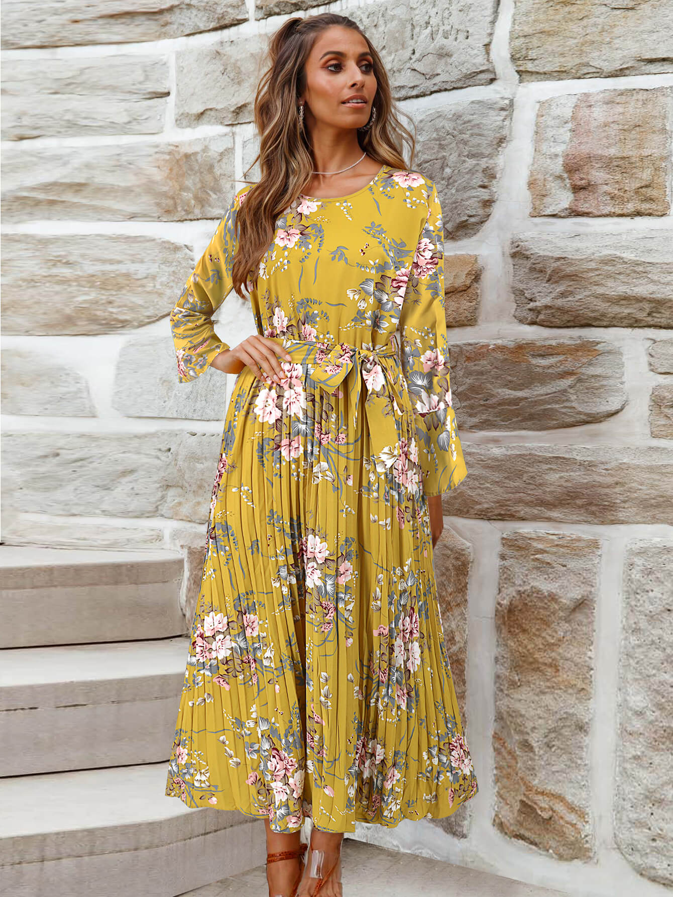 Garden Romance Plisse Maxi Dress - Yellow