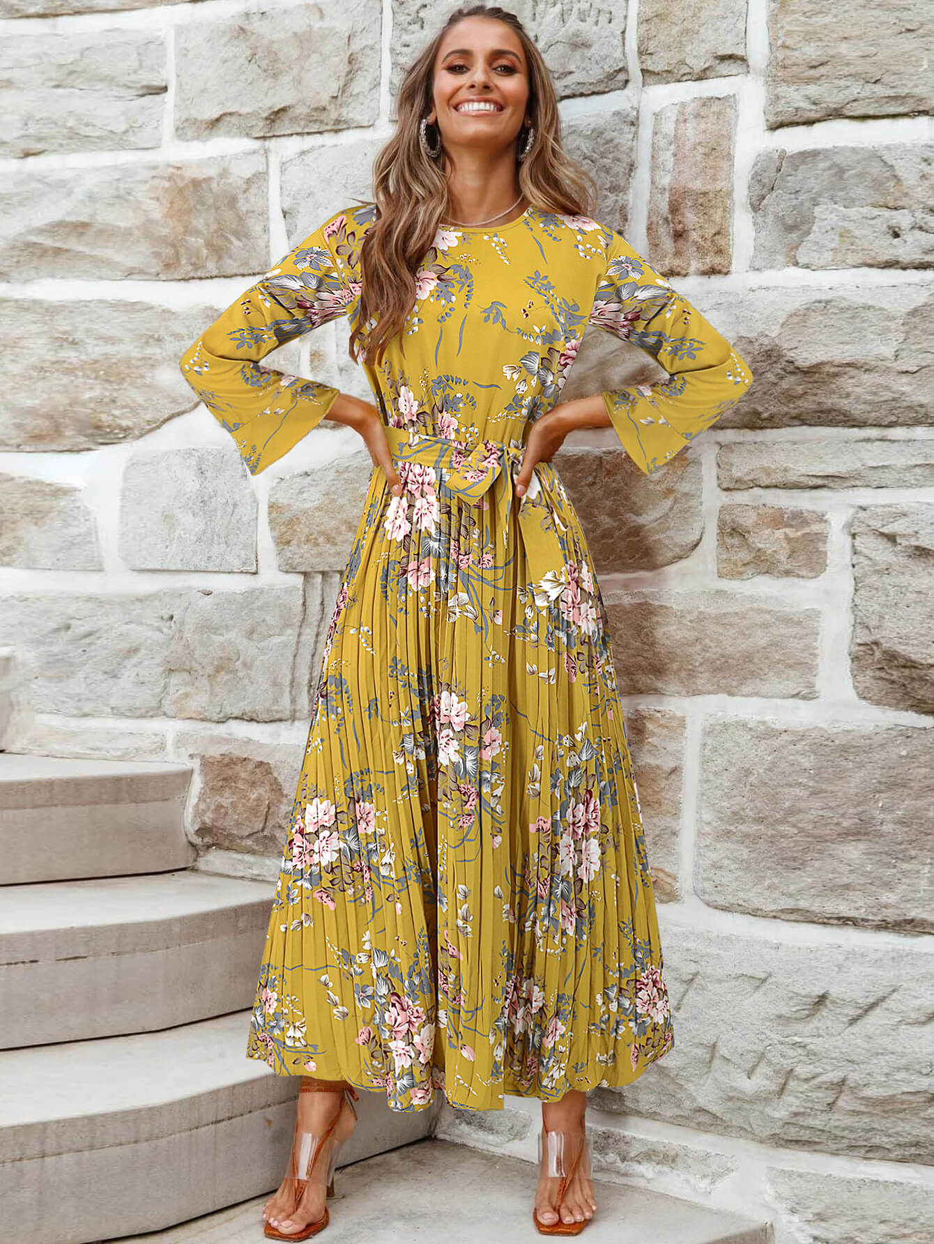 Garden Romance Plisse Maxi Dress - Yellow