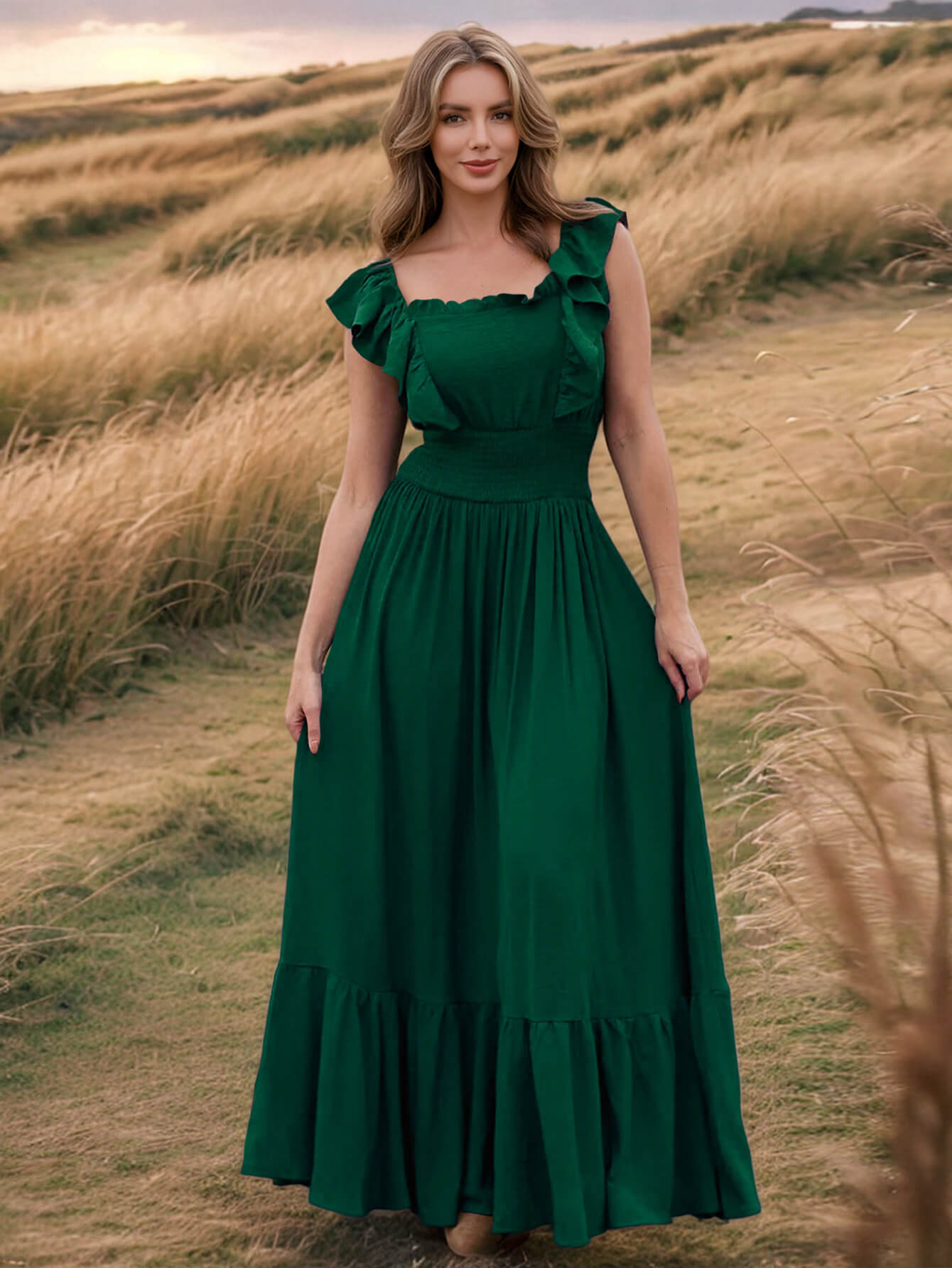 Meralda Ruffle Shoulder Maxi Dress