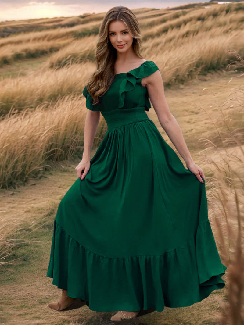 Meralda Ruffle Shoulder Maxi Dress
