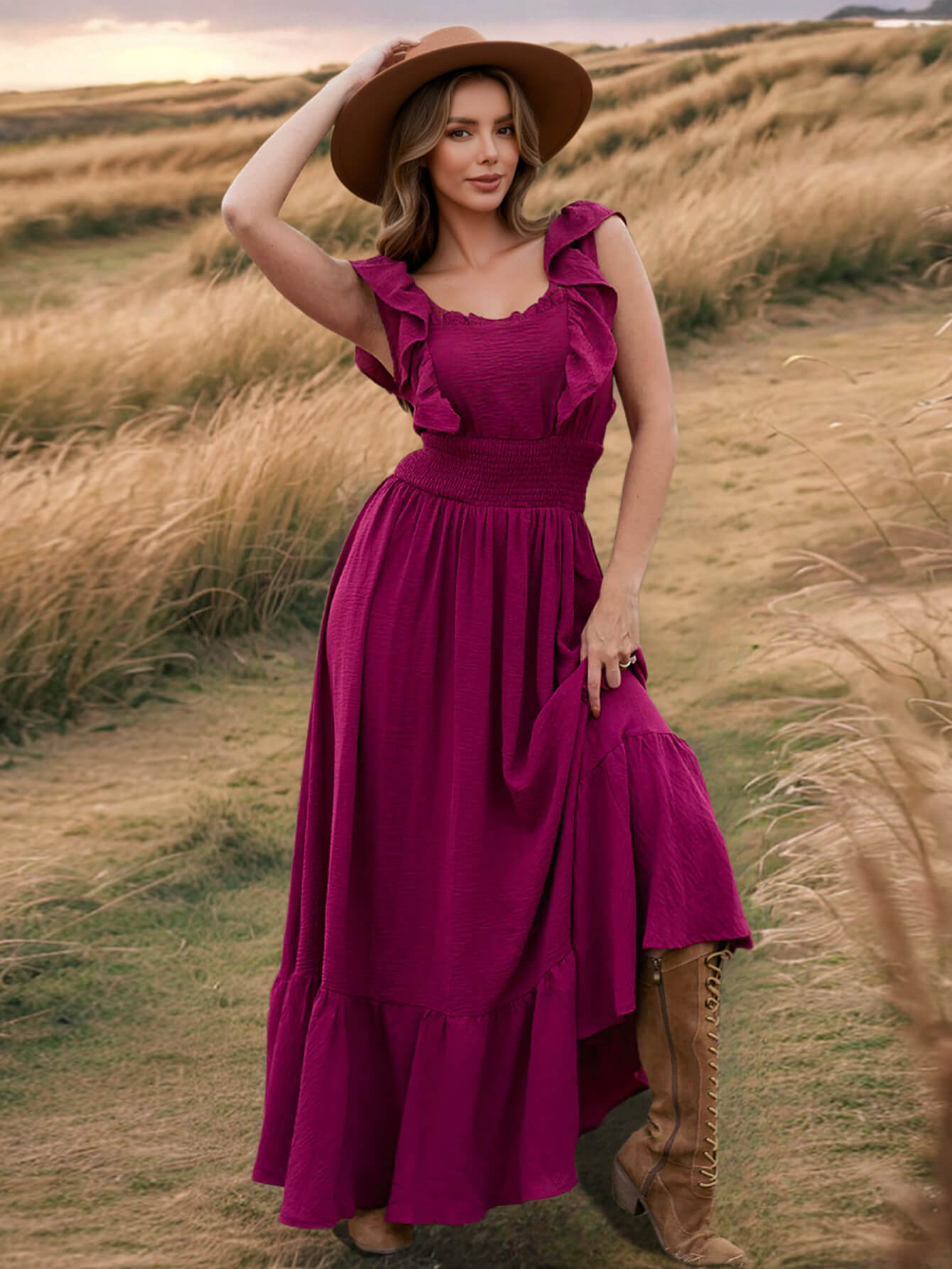 Meralda Ruffle Shoulder Maxi Dress