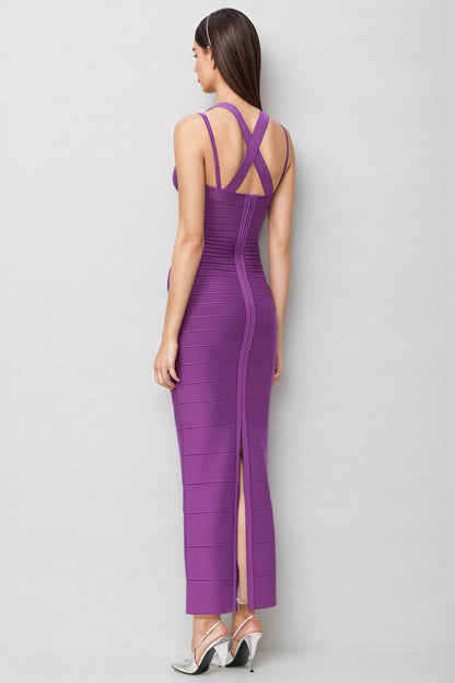 Katrina Purple Bandage Wrap Maxi Dress