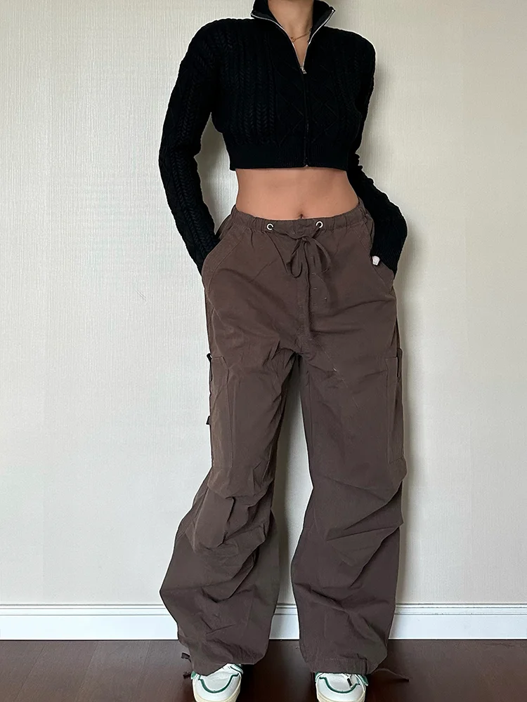 90s Retro Brown Cargo Y2k Drawstring Harajuku Oversized Sweatpants Pant