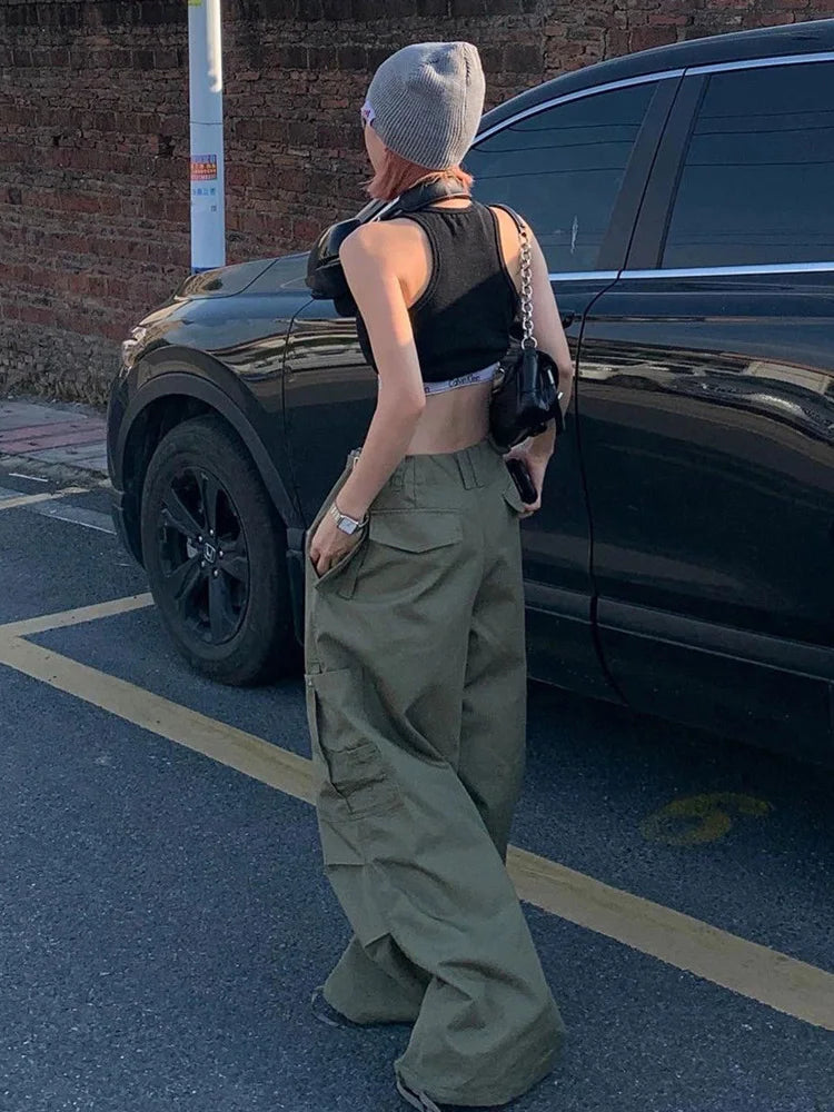 Army Green Low Rise Parachute Cyber Y2k Joggers Pant