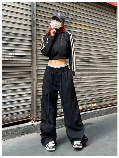Baggy Gray Parachute Y2k Black Cargo Mopping Pant