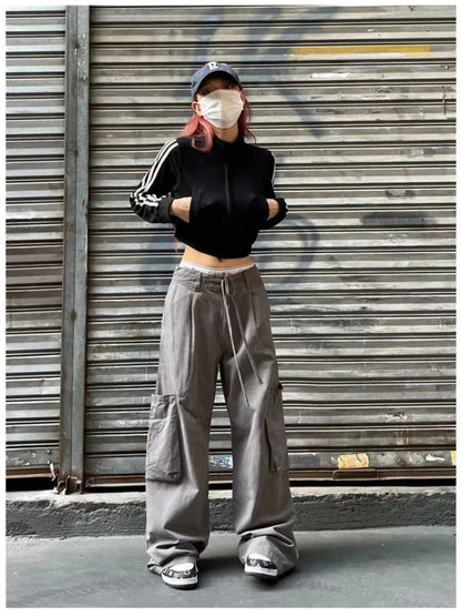 Baggy Gray Parachute Y2k Black Cargo Mopping Pant
