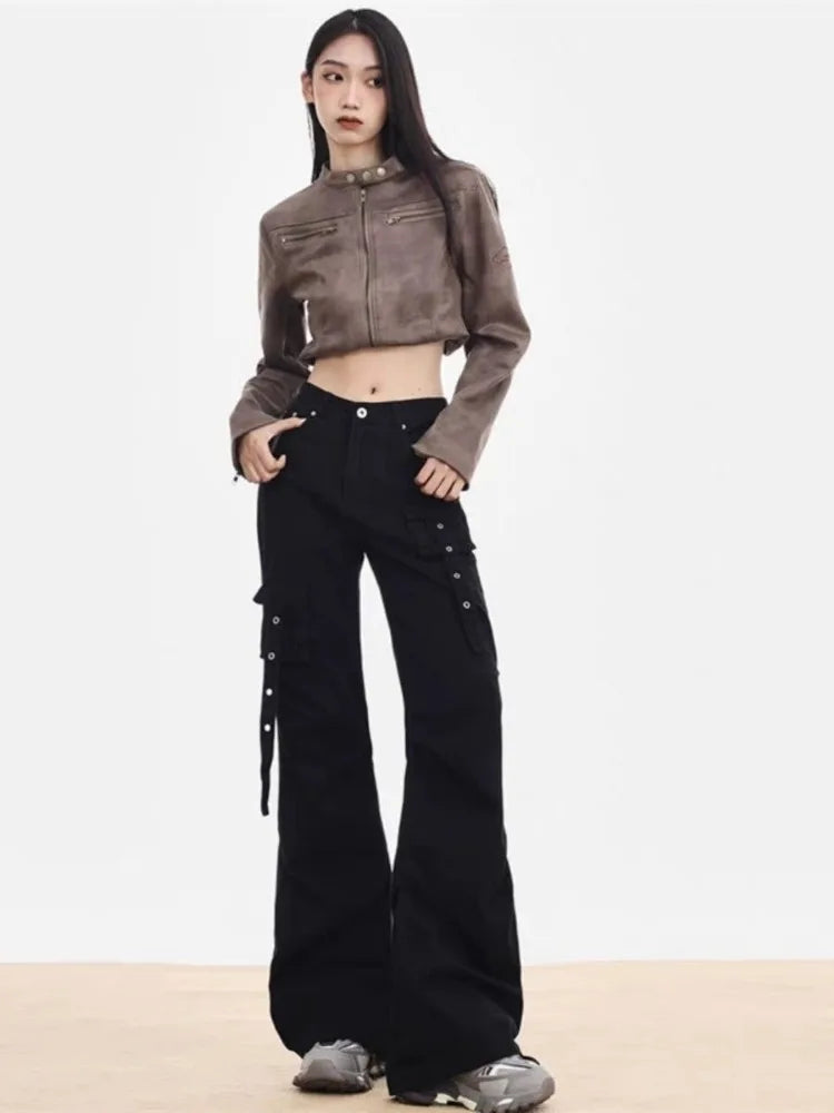 Cyber Punk Black Flare Cargo Y2k Gothic Wide Leg Baggy Harajuku Pant