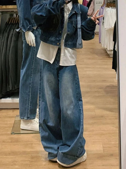 Distressed Blue Baggy 90s Wide Leg Denim Y2k Pant