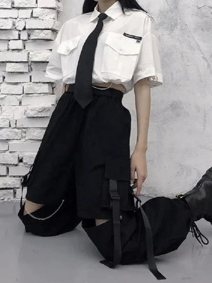 Oversize Chain Punk Techwear Black Alt Wide Leg Pant