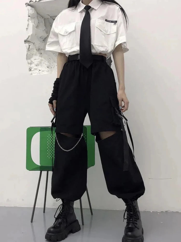 Oversize Chain Punk Techwear Black Alt Wide Leg Pant