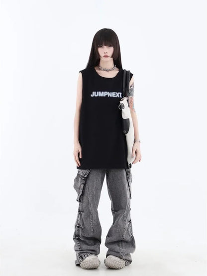 Grunge Cargo Wide Baggy Oversize Denim Distressed Pant