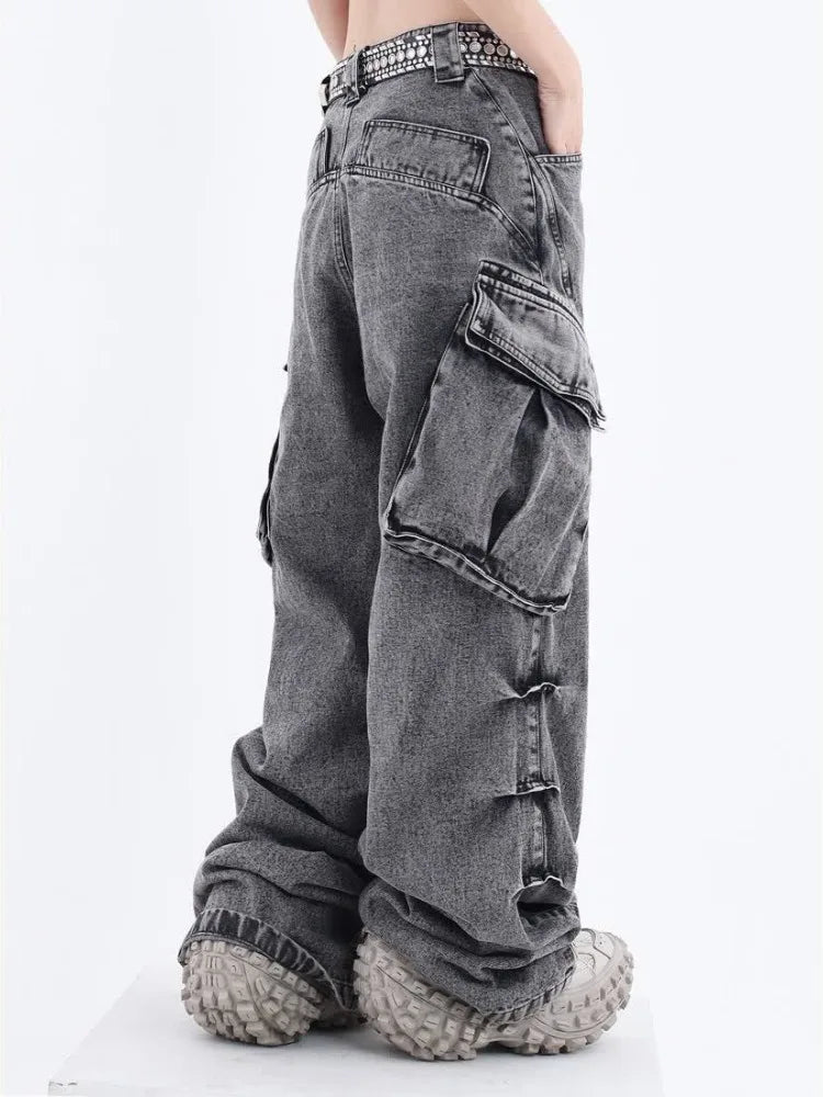 Grunge Cargo Wide Baggy Oversize Denim Distressed Pant