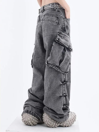 Grunge Cargo Wide Baggy Oversize Denim Distressed Pant