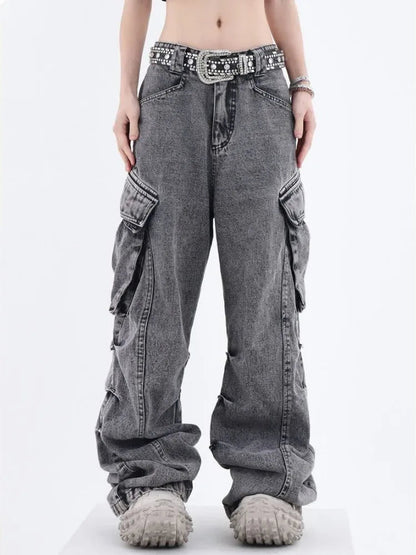 Grunge Cargo Wide Baggy Oversize Denim Distressed Pant