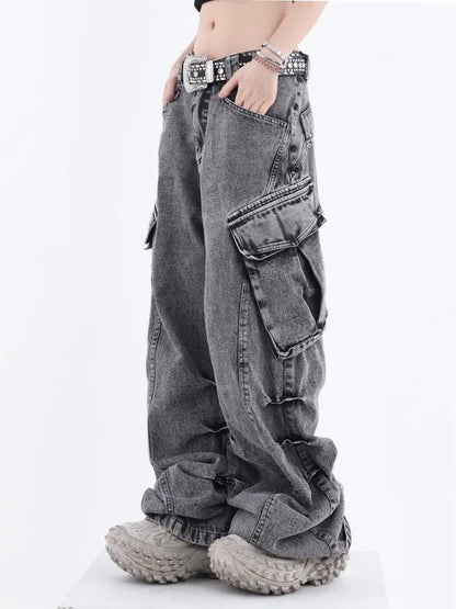 Grunge Cargo Wide Baggy Oversize Denim Distressed Pant